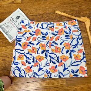 St John's Bay White Blue Orange Floral Mini Skort